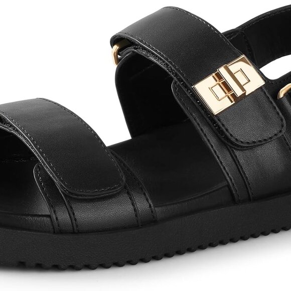 Women's Flat Sandals Black White Beige Nude Comfortable Adjustable Summer - Picture 1 of 6